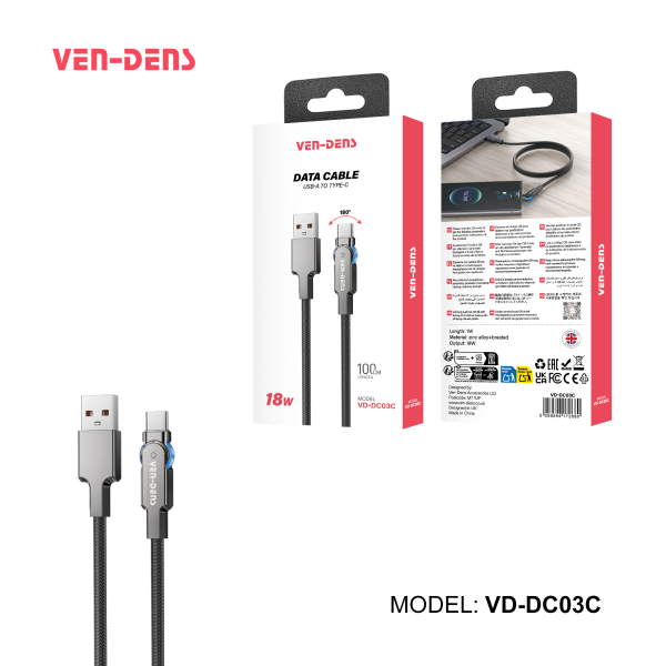9V/2A 18W Type-A to Type-C Fast Charging Data Cable