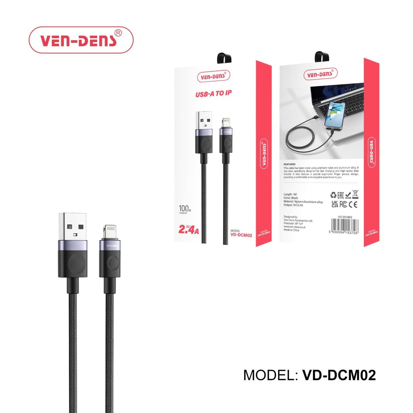 2.4A 5V Type-A to iPhone Charging Cable