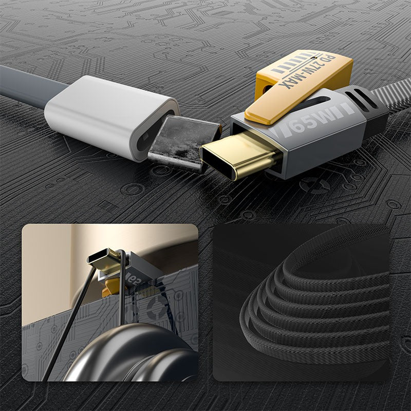 4 in 1 - 65W Gold Plated Connectors Type-C & Type-A to Type-C & iPhone Data Cable