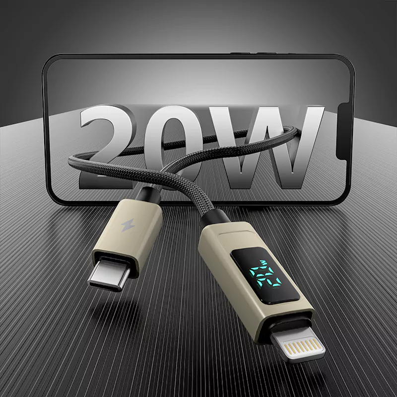9V/3A 20W Type-C To iPhone Cable Display Fast Charging