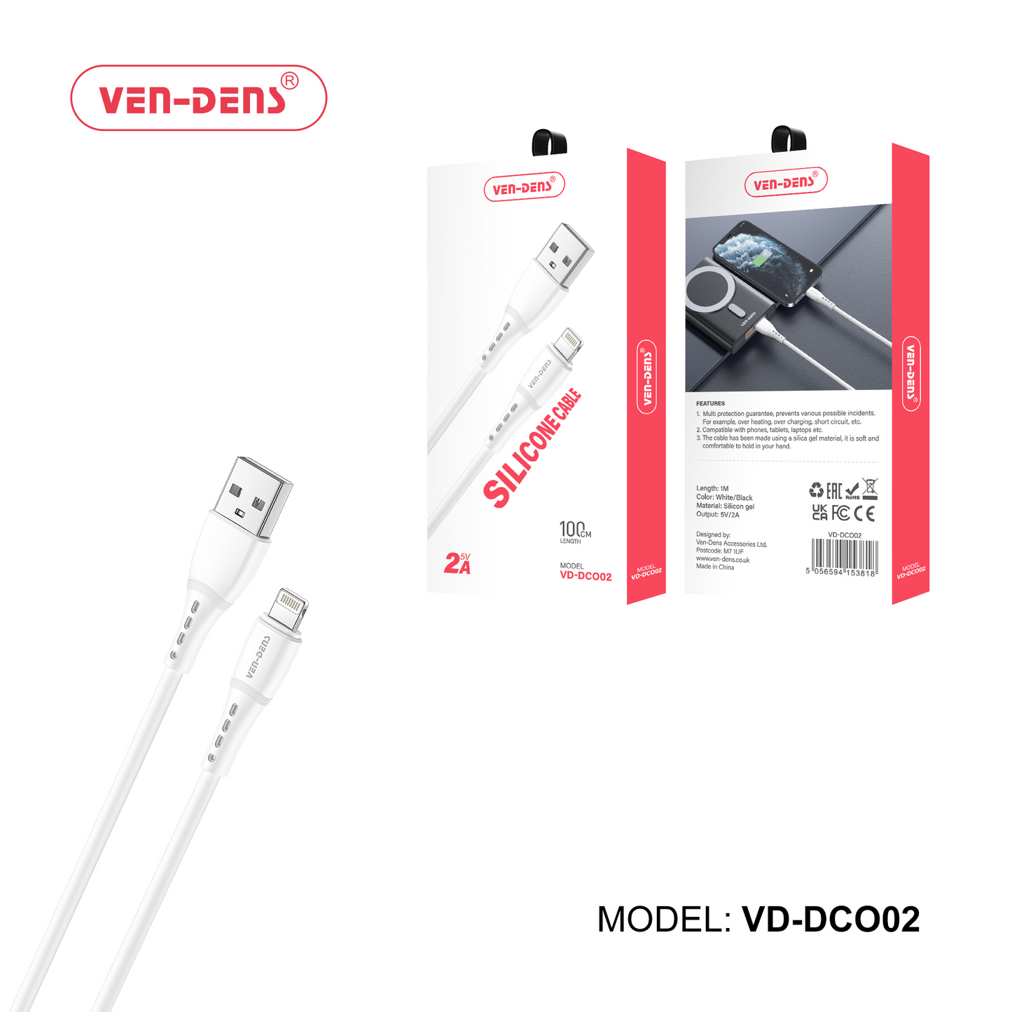 2.4A 5V Type-A to iPhone Silicone Cable
