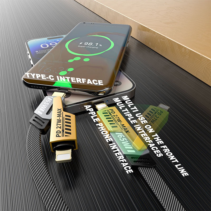 4 in 1 - 65W Gold Plated Connectors Type-C & Type-A to Type-C & iPhone Data Cable