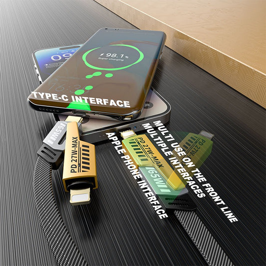 4 in 1 - 65W Gold Plated Connectors Type-C & Type-A to Type-C & iPhone Data Cable
