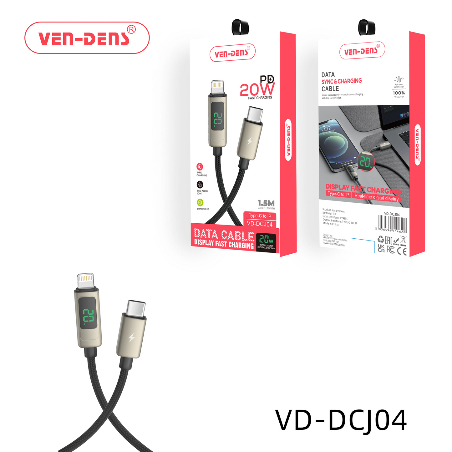 9V/3A 20W Type-C To iPhone Cable Display Fast Charging