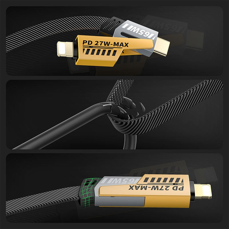 4 in 1 - 65W Gold Plated Connectors Type-C & Type-A to Type-C & iPhone Data Cable