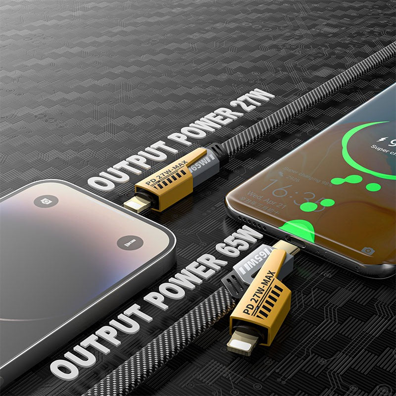 4 in 1 - 65W Gold Plated Connectors Type-C & Type-A to Type-C & iPhone Data Cable